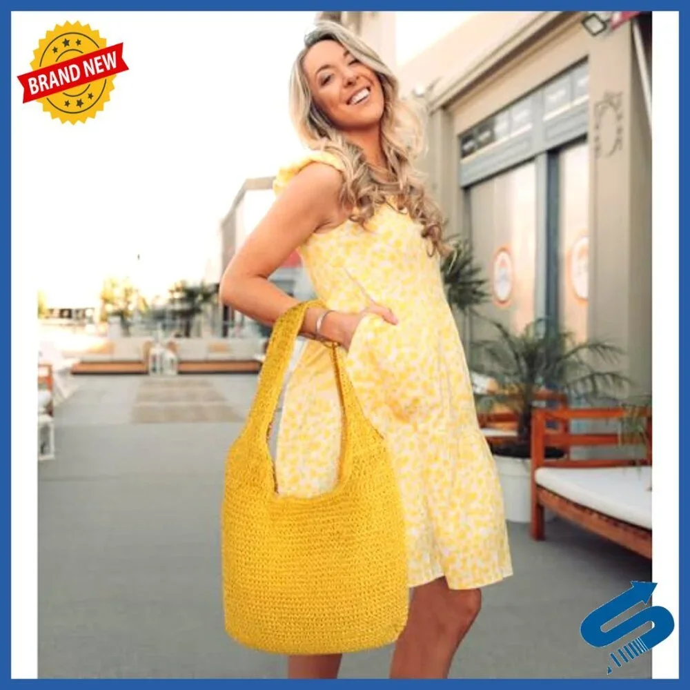 Large Handwoven Straw Tote Bag Boho Chic Summer Beach Hobo Shoulder Purse